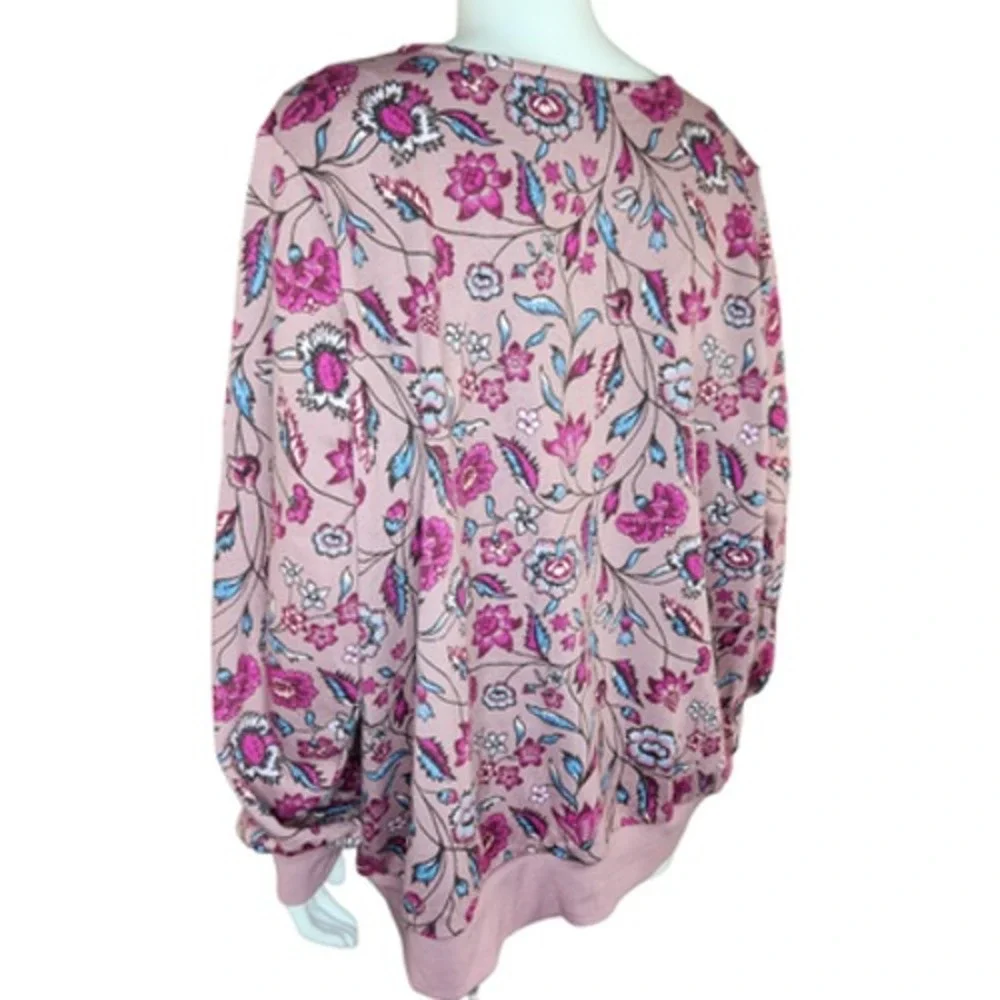 The Muses Lounge‎ French Terry Zip-Front Full Zip Jacket Mauve Floral X-Large
